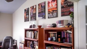 My book covers as wall art in my office.